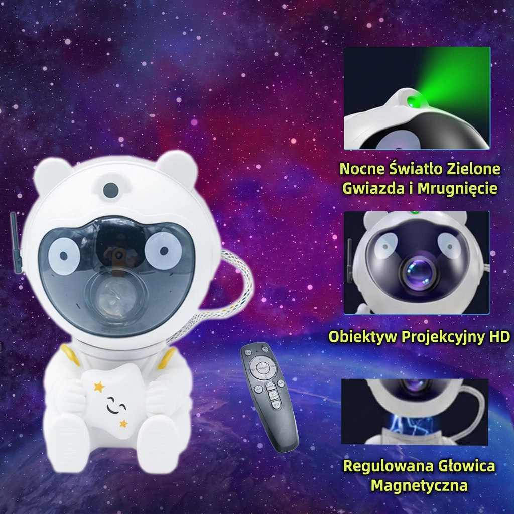Projektor galaktyki i gwiazd Astronauta z 8-kolorową mgławicą i pilotem