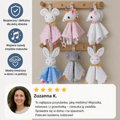 Uspokajający pluszowy kocyk-przytulanka z grzechotką