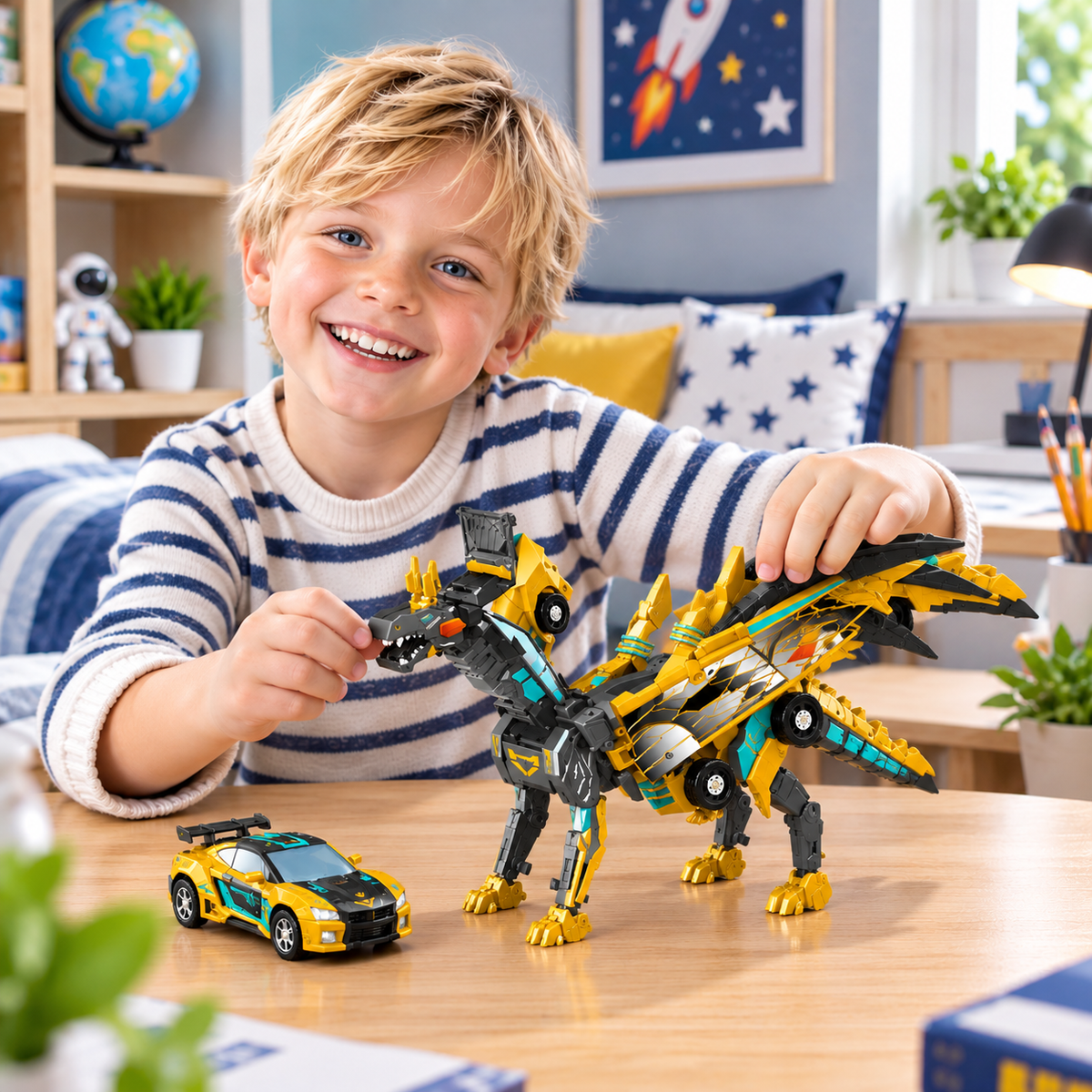 Magnetyczny samochód i dinozaur 2 w 1 z automatyczną transformacją po zderzeniu