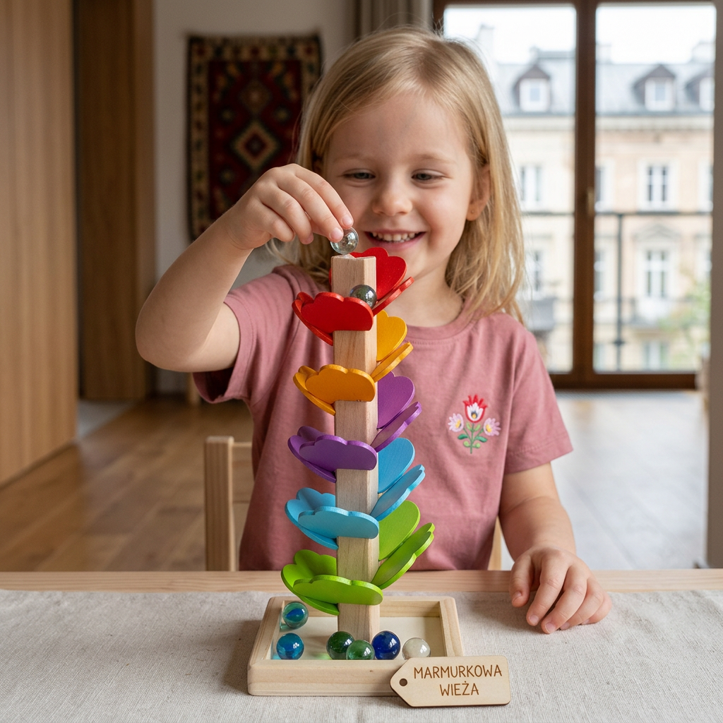 Tęczowa wieża Montessori z kulkami