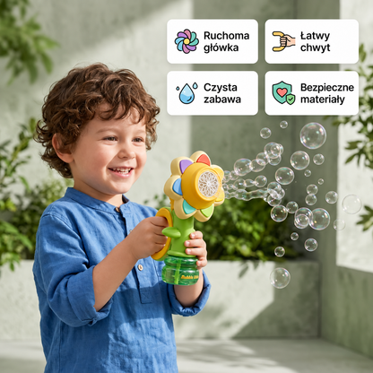 Kiwający się kwiatek puszczający bańki