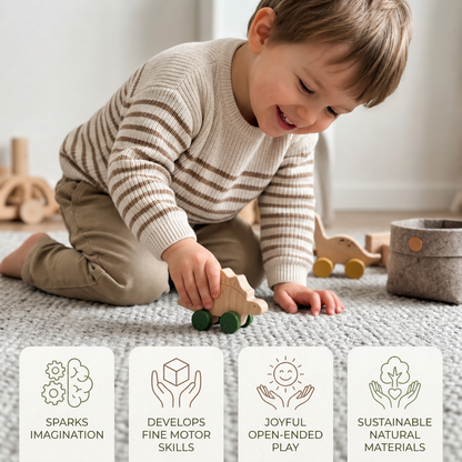 Drewniany pociąg Montessori w pastelowych kolorach