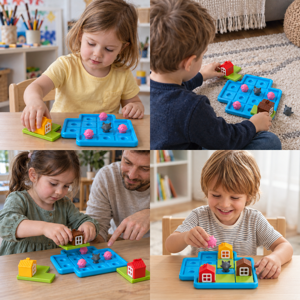 Montessori „Trzy małe świnki i wilk” – puzzle i gra rozwijająca umiejętności