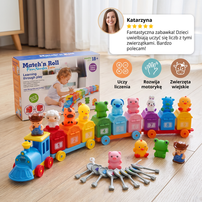 Edukcyjny pociąg Montessori z cyframi i motywem farmy