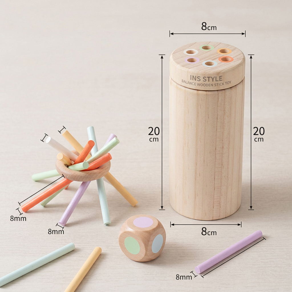 Drewniana gra Montessori z kolorowymi patyczkami