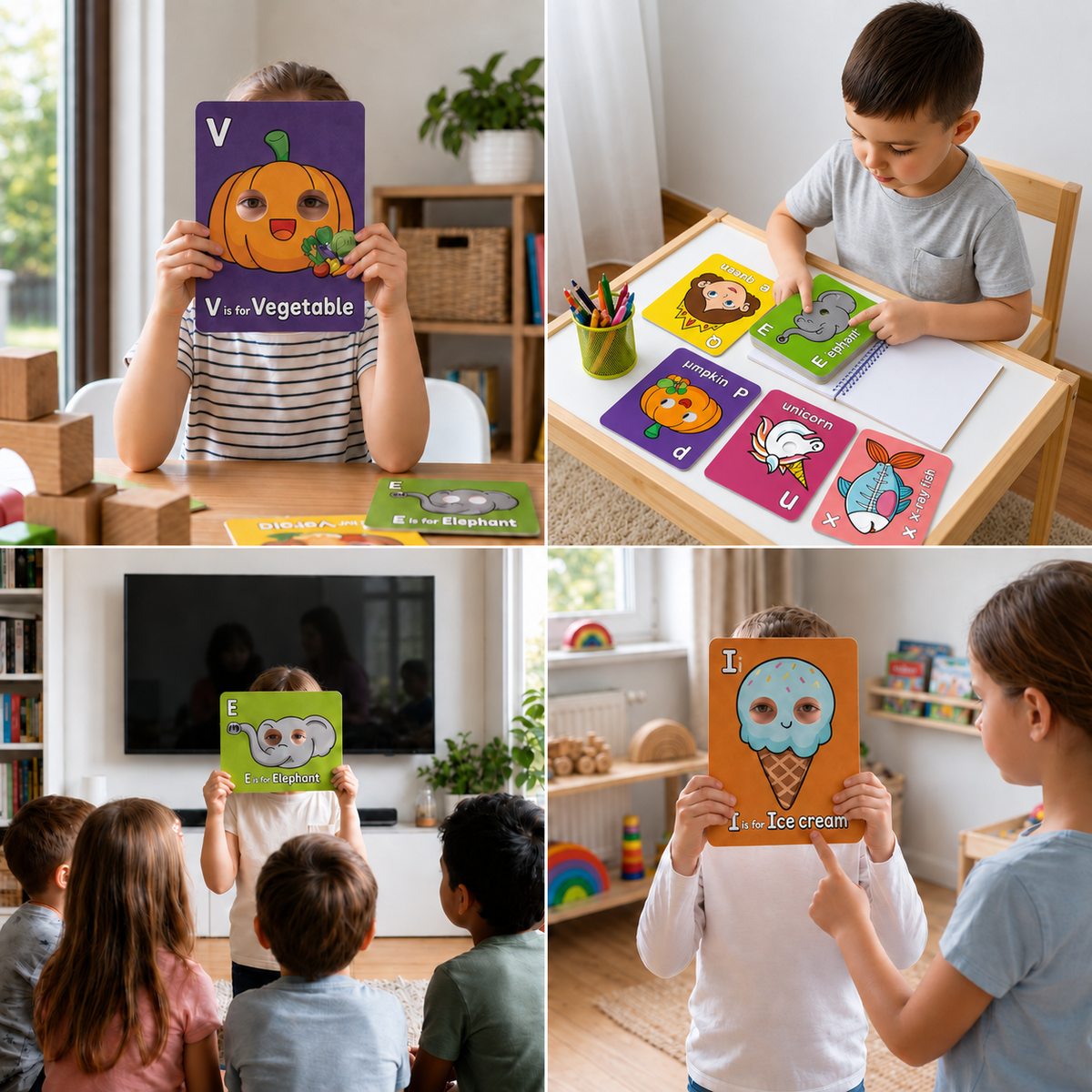 Karty edukacyjne z alfabetem i ilustracjami zwierząt