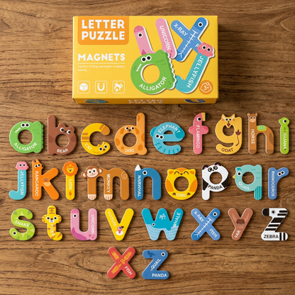 Magnesy na lodówkę ze zwierzętami, literami i cyframi – zestaw do nauki pisowni dla dzieci