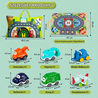 Zestaw samochodzików i ciężarówek dla małych dzieci z matą do zabawy pełniącą funkcję torby do przechowywania