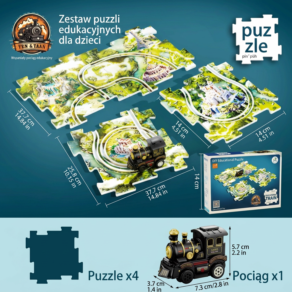 Świąteczny Pociąg Puzzle – Zestaw 4 Elementów