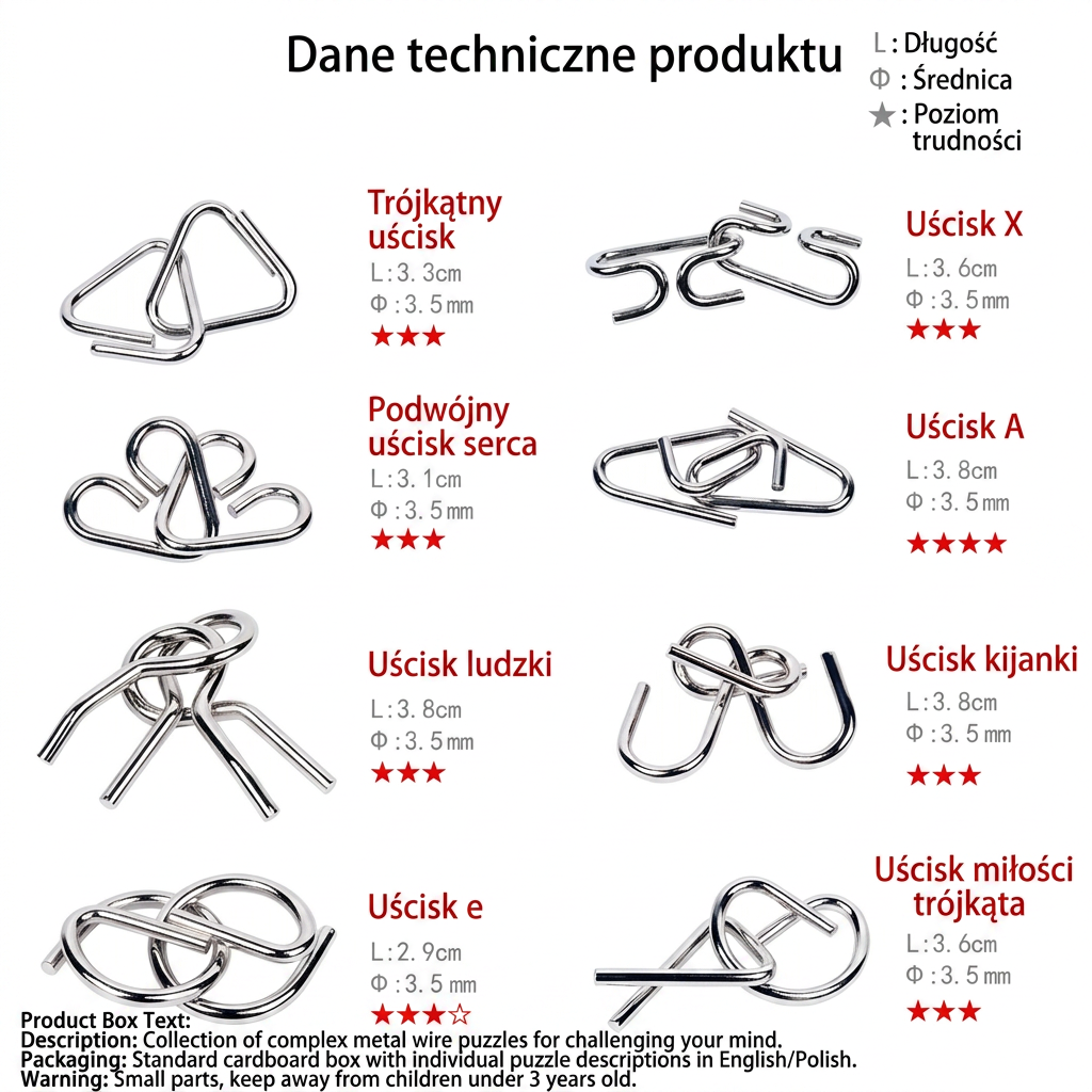 Metalowy Zestaw Łamigłówek Pierścieniowych