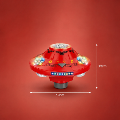 Świecąca maszyna do baniek w kształcie UFO dla dzieci – obrotowa zabawka do puszczania baniek z efektami LED i akumulatorem