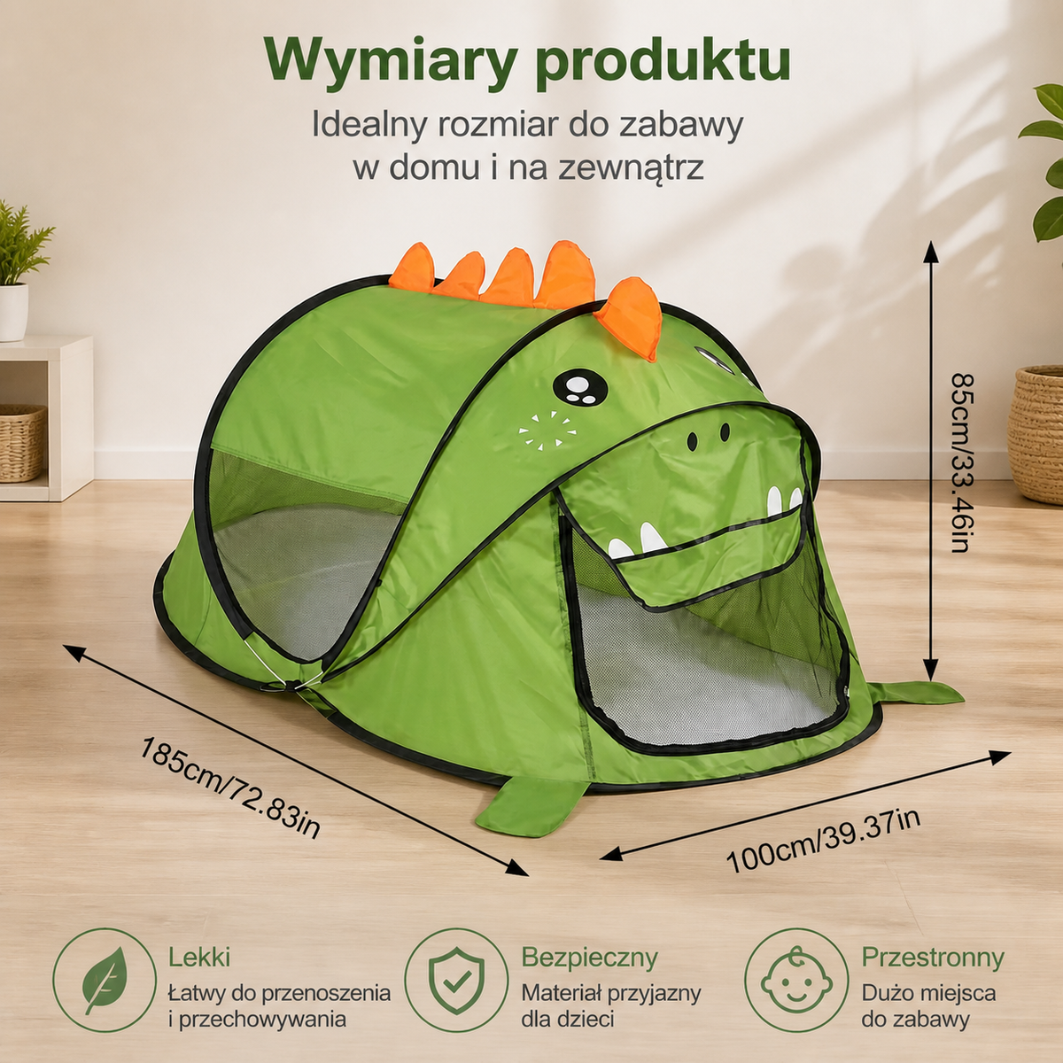 Składany namiot do zabawy z motywem dinozaura dla dzieci – idealny na ciepłe dni i przytulną zabawę