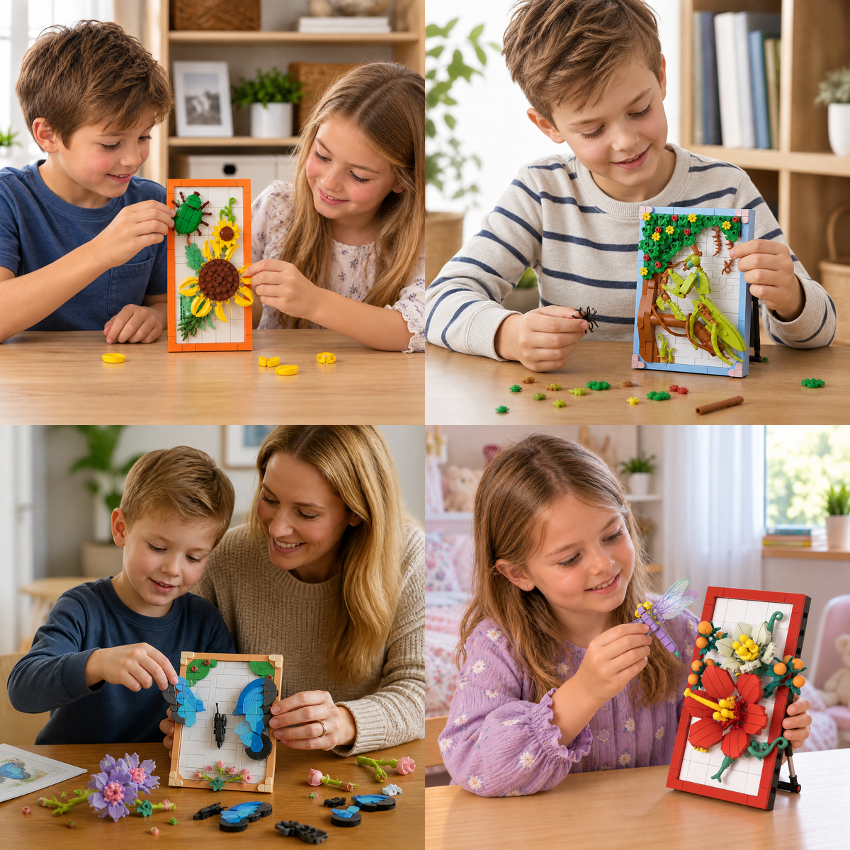 Zestaw klocków DIY 3D z motywem natury – kwiaty i owady