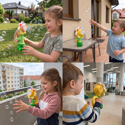 Kiwający się kwiatek puszczający bańki