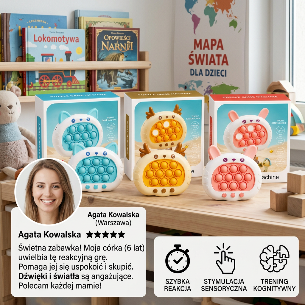 Kieszonkowa gra Pop It na refleks – sensoryczna zabawka antystresowa dla dzieci