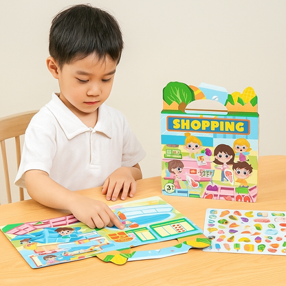 Wielorazowe książeczki z naklejkami Montessori w różnych motywach