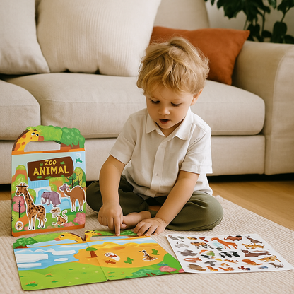Wielorazowe książeczki z naklejkami Montessori w różnych motywach
