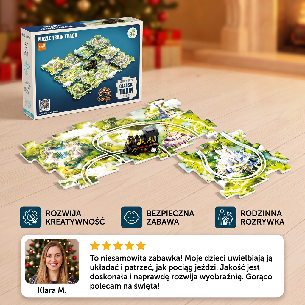 Świąteczny Pociąg Puzzle – Zestaw 4 Elementów