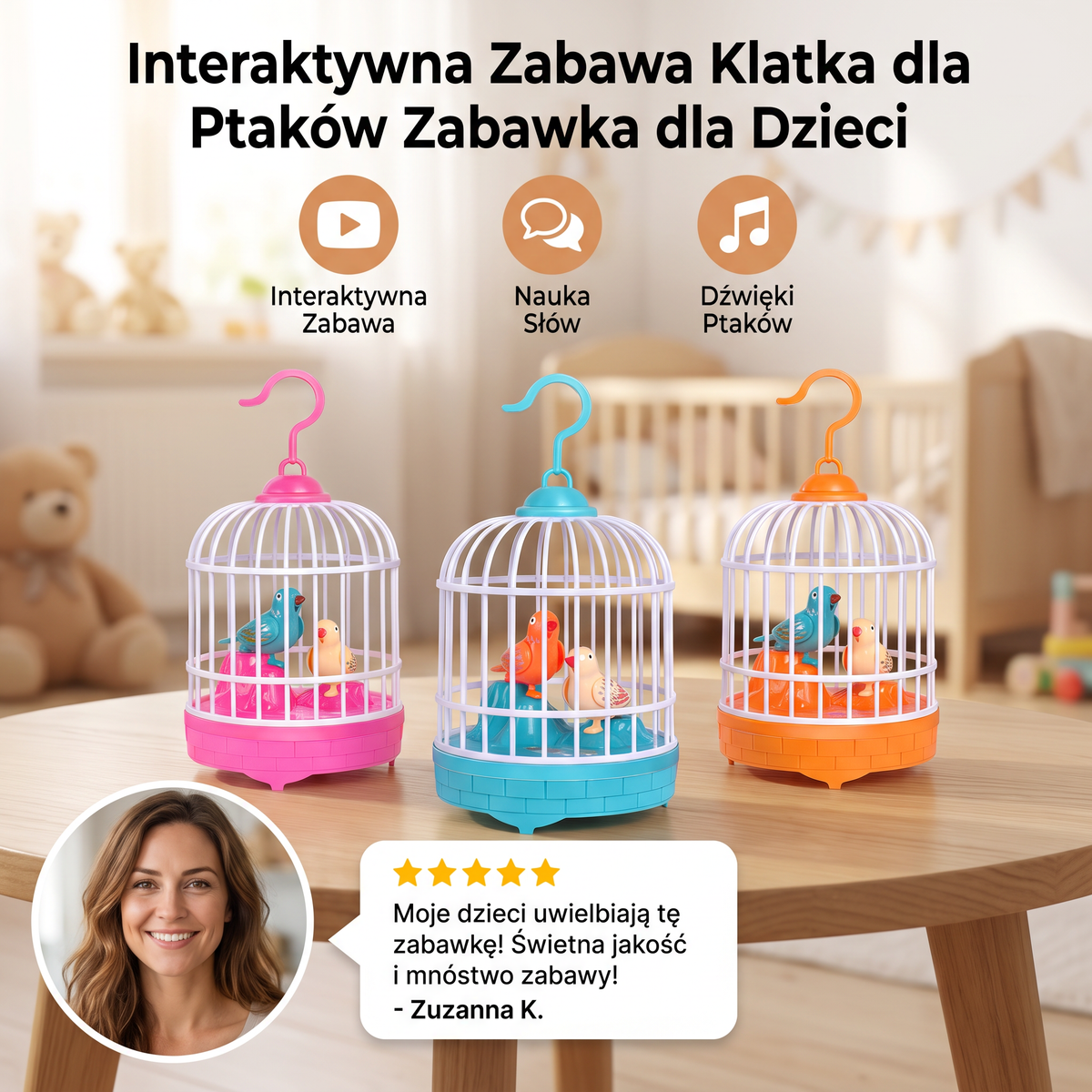 Interaktywna Klatka z Mówiącym Ptaszkiem – Zabawka dla Dzieci