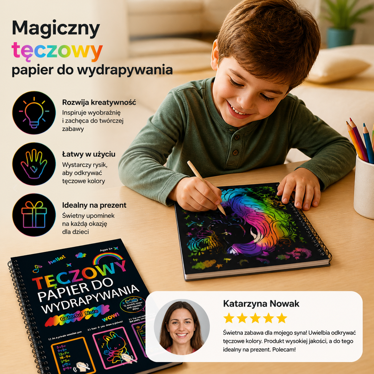 Magiczny tęczowy papier do wydrapywania