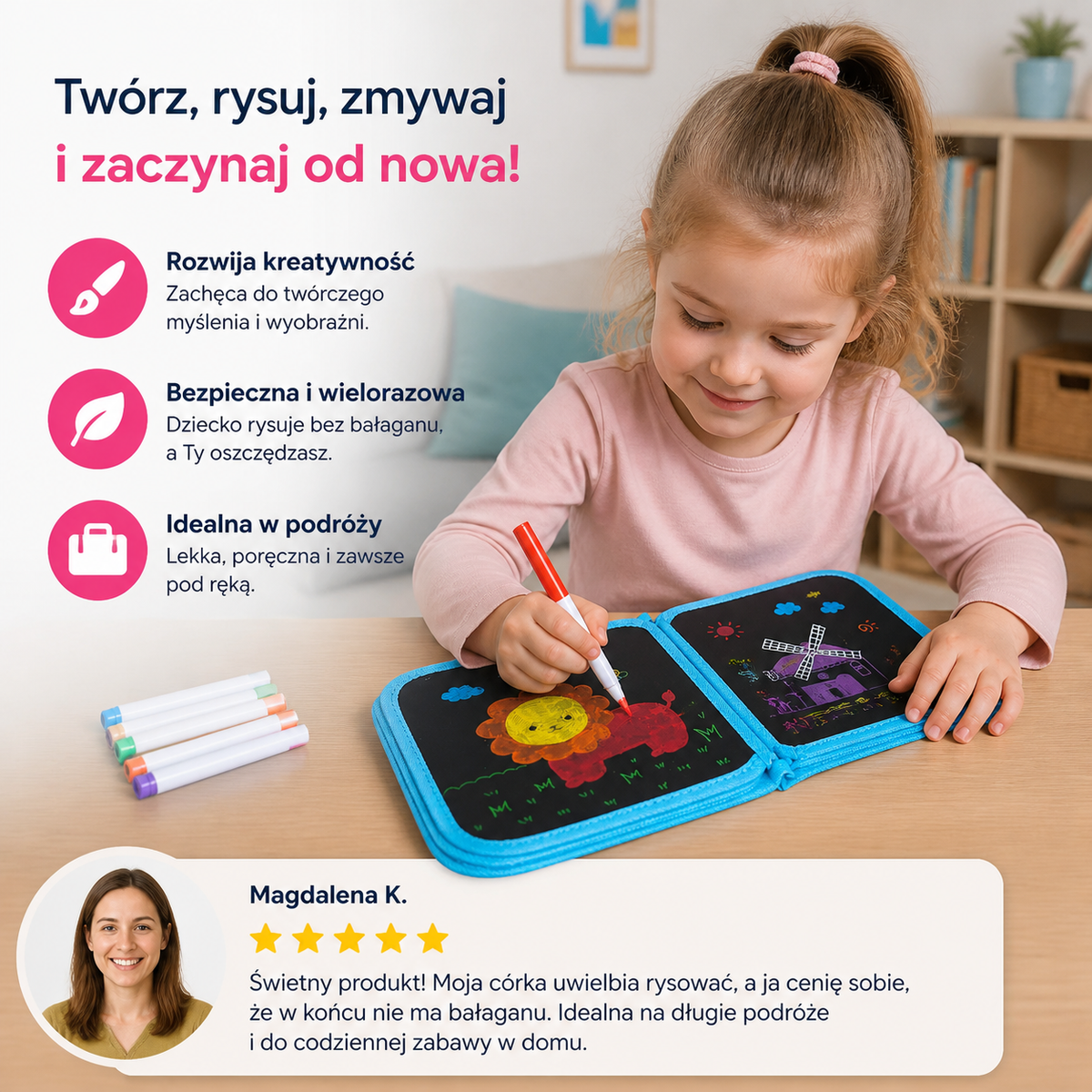 Kreatywna Tablica do Rysowania – Wielorazowa Książeczka Artystyczna dla Dzieci