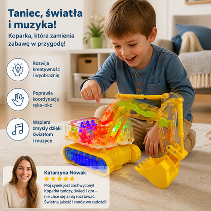 Tańcząca i świecąca koparka z muzyką