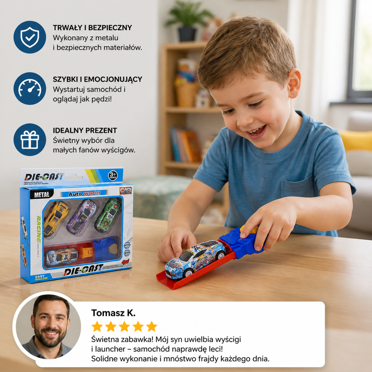 Zestaw wyścigowy z wyrzutnią samochodzików