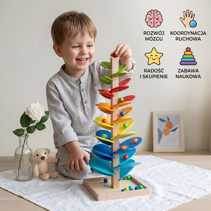Tęczowa wieża Montessori z kulkami