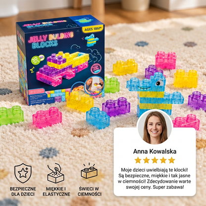 Świecące w ciemności żelowe klocki Squishy dla dzieci – bezpieczne i miękkie
