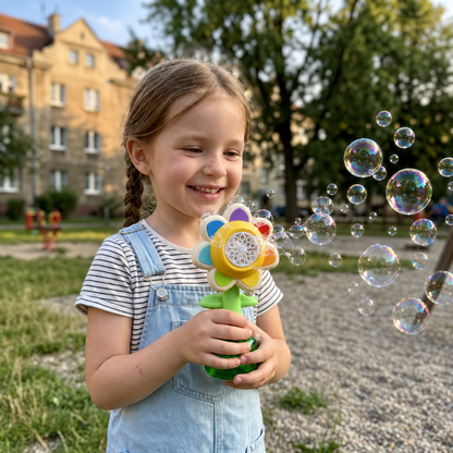 Kiwający się kwiatek puszczający bańki
